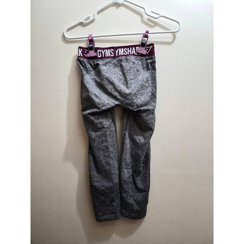 Gymshark Dry Grey Marl Cropped Leggings Burgundy Logo Waistband Womens XS Small - Picture 4 of 4